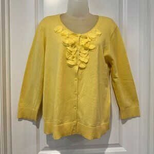Merona Yellow 3/4 Sleeve Cotton Button Front Cardigan w/Chiffon Detail, Size XL